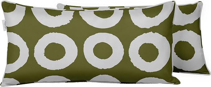 Indoor/Outdoor Polyester Fabric Lumbar Pillow Cover, All-Weather Waterproof Rectangular Cushion Case for Patio Furniture, 12 x 18 Set of 2 - Geometric-13