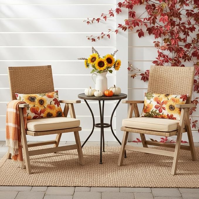 Set of 2 Outdoor Throw Pillows 19 x 12 Inch – Reversible Rectangle Patio Accent Pillows – Weather-Resistant Polyester Fabric – Eco-Friendly Recycled Polyfiber Fill – Marisol