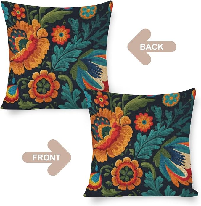 Cushion Case Mexican Flowers Decorations Pillow Covers White Watercolor Floral Pillows Decorative Throw Pillows 20"x20" for Farmhouse Decor Room Bedroom Sofa Chair Car Cutton Linen Cushion Cases