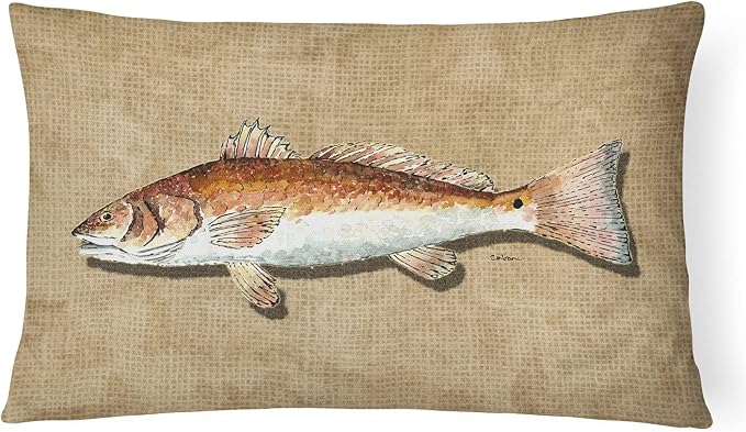 Caroline's Treasures 8807PW1216 Red Fish Canvas Fabric Decorative Pillow Machine Washable, Indoor Outdoor Decorative Pillow for Couch, Bed or Patio, 12HX16W