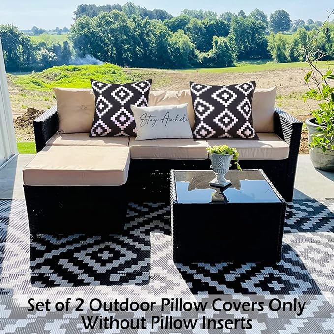 CARRIE HOME Black and White Outdoor Pillows Waterproof 18x18 Porch Throw Pillow Covers 18 x 18 Set of 2 Outdoor Patio Decor for Patio Furniture, RV, Backyard, Deck, Picnic, Beach, Trailer, Camping