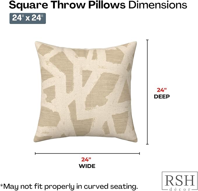RSH DECOR: Sunbrella Square Throw Pillows Set of 2 | 24" x 24" | Water and Fade-Resistant Performance Fabric | Outdoor Pillow Covers with Down-Alternative Inserts | Made in USA (Draft Parchment)
