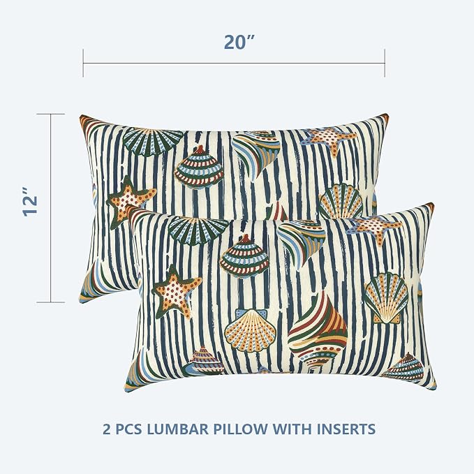 LVTXIII Outdoor/Indoor Lumbar Pillows, Decorative Patio Lumbar Cushions, Fluffy Fade Resistant Throw Pillow Cushions for Home Patio Coach Sofa, 12×20 Inch, Pack of 2, Crayon Shells