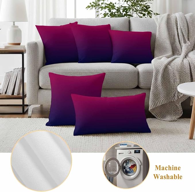 Outdoor Waterproof Pillow Covers Purple Burgundy Red Ombre Throw Cushion Case, Modern Color Gradient Pillowcase for Bed,Sofa,Couch, Patio Furniture, 16x16in, 2Pack Decorative Pillows Protector