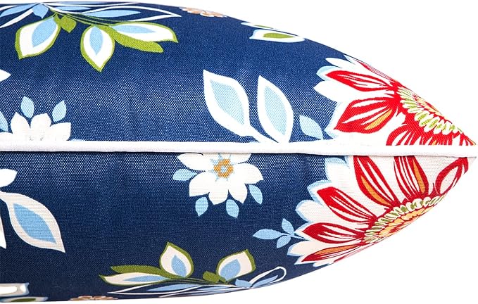 JMGBird Outdoor Accent Pillows 12x20 Outdoor Pillows Inserts includ | Water-Resistant Outdoor Pillows Durable Red Flowers Blue Background Throw Pillows with Inserts for Patio Furniture