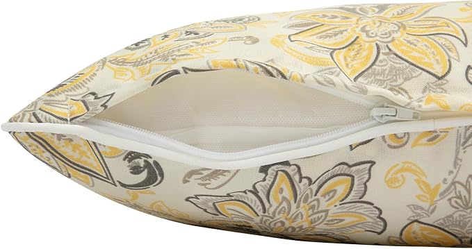 Outdoor Lumbar Pillows Water Resistant 12x20 inch,Decorative Throw Pillow Set of 2 with Insert,Hidden Zipper Headrests for Patio Furniture Sofa Couch Chair(Yellow Flower)