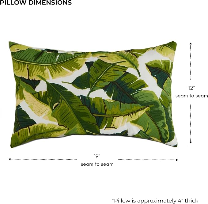 Set of 2 Outdoor Throw Pillows 19 x 12 Inch – Reversible Rectangle Patio Accent Pillows – Weather-Resistant Polyester Fabric – Eco-Friendly Recycled Polyfiber Fill – Palm Leaves White