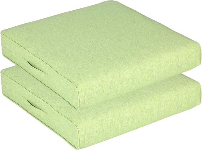 Aoodor Patio Chair Cushions Set of 2, 25 x 25 x 4 Inch Water Resistant Outdoor Seat Cushions with Handle and Ties, Square Corner Cushions for Patio Furniture Garden Lawn, Green