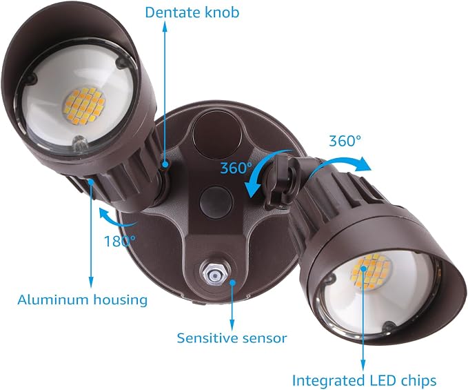 LEONLITE 3CCT Dusk to Dawn LED Security Lights with Photocell, Bronze | Adjustable Dual-Head Flood Light Outdoor, 3000K/4000K/5000K Selectable, 25W(200W Equiv.), Wet Location, Aluminum, ETL Listed