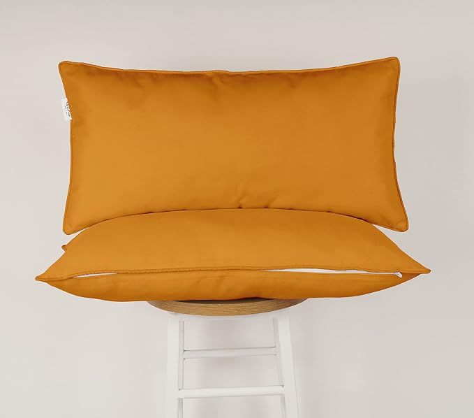 Indoor/Outdoor Polyester Fabric Lumbar Pillow Cover, All-Weather Waterproof Rectangular Cushion Case for Patio Furniture, 16 x 24 Set of 2 -Mustard Yellow