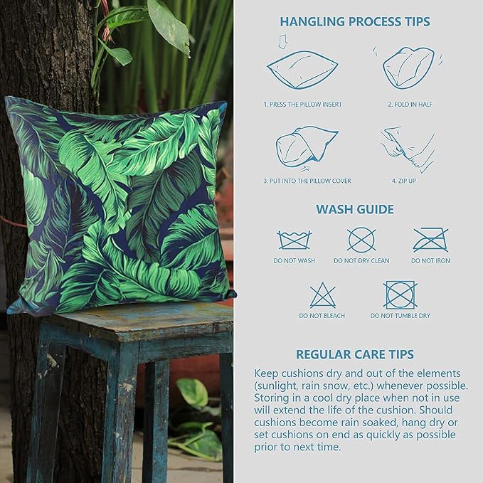EAGLE PEAK Set of 4 Throw Pillow Covers, Modern Decorative Square Toss Pillow Cushion Case 17 x 17 inch for Home Patio Garden Sofa Chair Couch Furniture (Tropical Green)