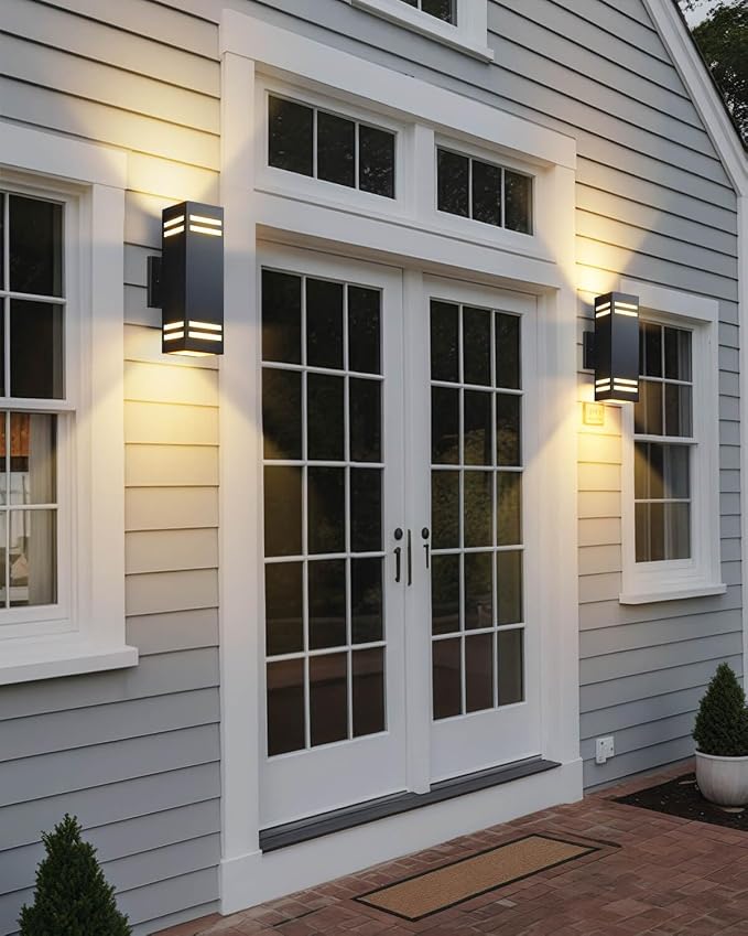 SHIMR Dusk to Dawn Outdoor Lighting, Modern Sconce, ETL Listed, 2 Pack | Black, Waterproof Aluminum Exterior Lighting Fixture, E26 Base, LED Bulbs Include, Up and Down Lights for Porch Garage Patio