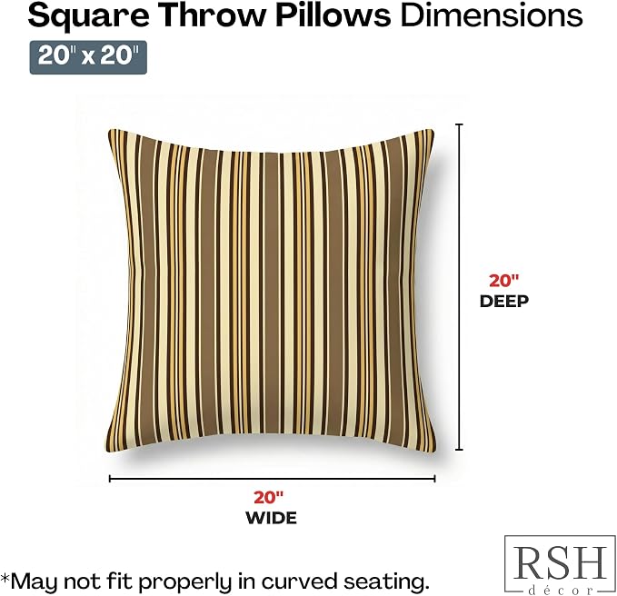 RSH DECOR: Sunbrella Square Throw Pillows Set of 2 | 20" x 20" | Water and Fade-Resistant Performance Fabric | Outdoor Pillow Covers with Down-Alternative Inserts | Made in USA (Anthony Praline)