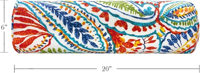 Outdoor Waterproof Decorative Bolster Pillows with Inserts for Patio Furniture, 20x6 Inch Fade Resistant Patio Garden Neck Roll Cushions for Couch Bed Sofa, Paisley Multi