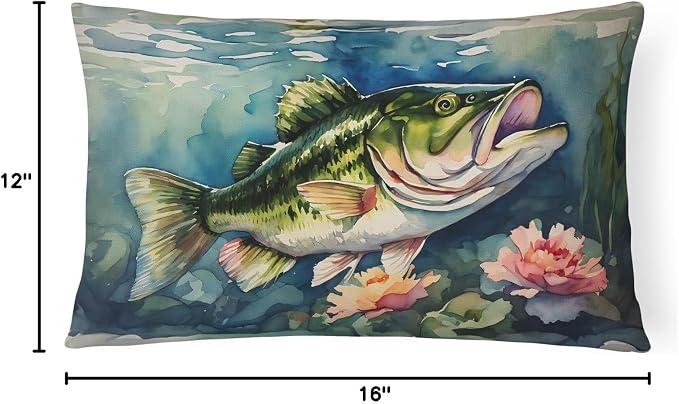 Caroline's Treasures DAC2803PW1216 Largemouth Bass Throw Pillow Machine Washable, Indoor Outdoor Decorative Pillow for Couch, Bed or Patio, 12HX16W