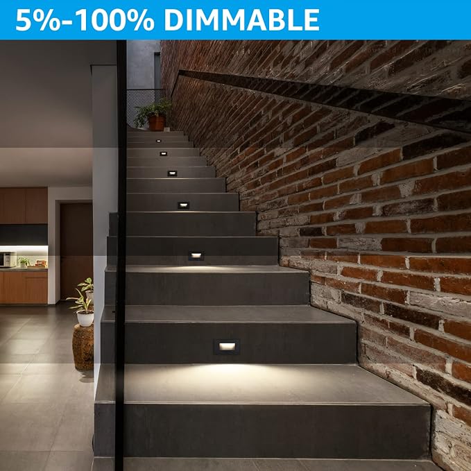 LEONLITE 12-Pack 5CCT 120V LED Step Lights, Horizontal, Oil Rubbed Bronze | 150LM, 5%-100% Dimmable, CRI90, ETL, Indoor Outdoor Stair Lights, Wet Location, 2700K/3000K/3500K/4000K/5000K, Aluminum
