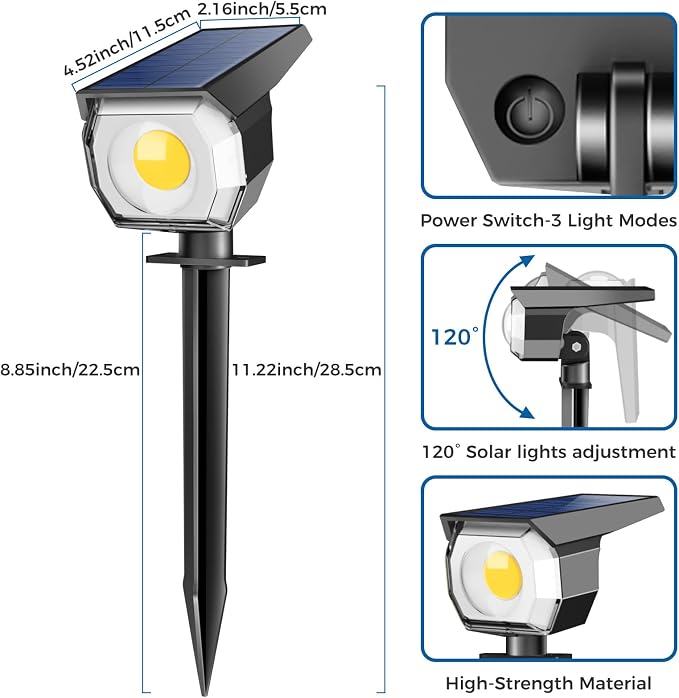 6 Pack Solar Spot Lights Outdoor Waterproof, Landscape Spotlights | Warm White, Solar Powered, Auto On/Off, Lighting for Outside Pathway Yard Lawn Flag Garden Walkway Pathway
