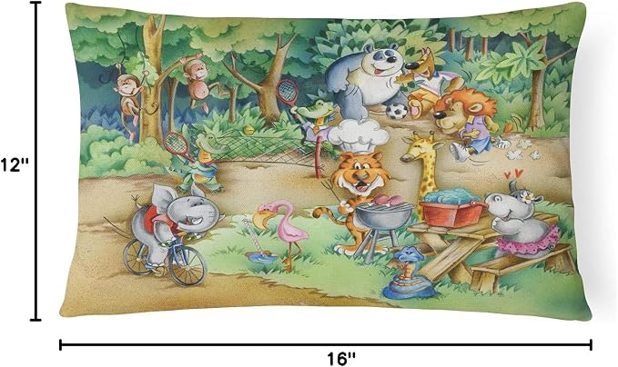 Caroline's Treasures APH6821PW1216 Animals at A Picnic Canvas Fabric Decorative Pillow Machine Washable, Indoor Outdoor Decorative Pillow for Couch, Bed or Patio, 12HX16W