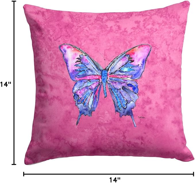 Caroline's Treasures 8859PW1414 Butterfly on Pink Fabric Decorative Pillow Machine Washable, Indoor Outdoor Decorative Pillow for Couch, Bed or Patio, 14Hx14W
