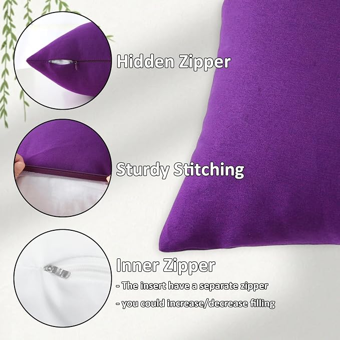 Outdoor Throw Pillows with Inserts, Waterproof Pillows for Outdoor Seating, Square Decorative Garden Cushion for Patio Furniture, Bed, Couch, Sofa(Purple, 18" x 18" (Pack of 2))