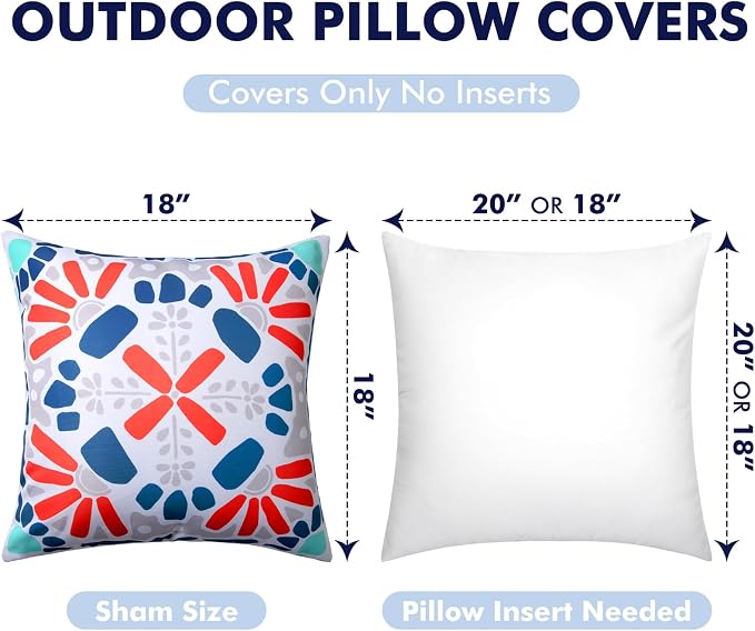 Waterproof Outdoor Pillow Covers, 4 Pack 18x18 Throw Pillow Covers | Blue Gray Decorative Pillow Covers, Floral & Boho Print, Waterproof & Fade Resistant, Garden Cushion Case for Patio Furniture