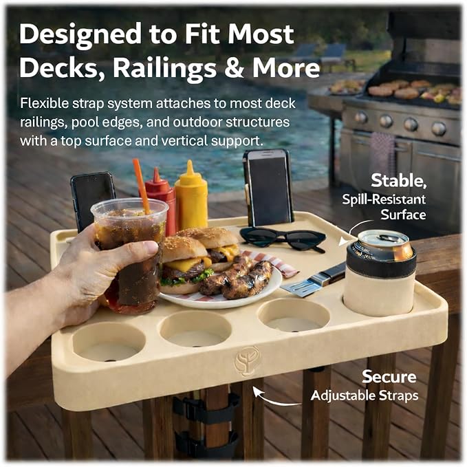 Above‑Ground Pool Table Tray with Cup Holders – Fits Intex, Coleman & Bestway Metal Frame Pools – Adjustable Drink & Snack Table with Phone Slots for Poolside Use