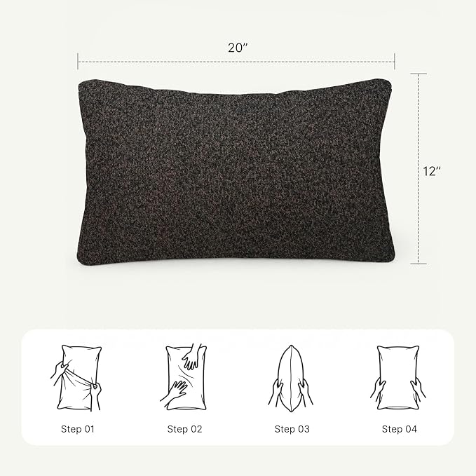 Outdoor Lumbar Pillow Set of 2 with Inserts, Outdoor Throw Pillow Water Resistant for Patio Furniture, 12x20 Inch Outdoor Pillows with Removable Zipper Cover