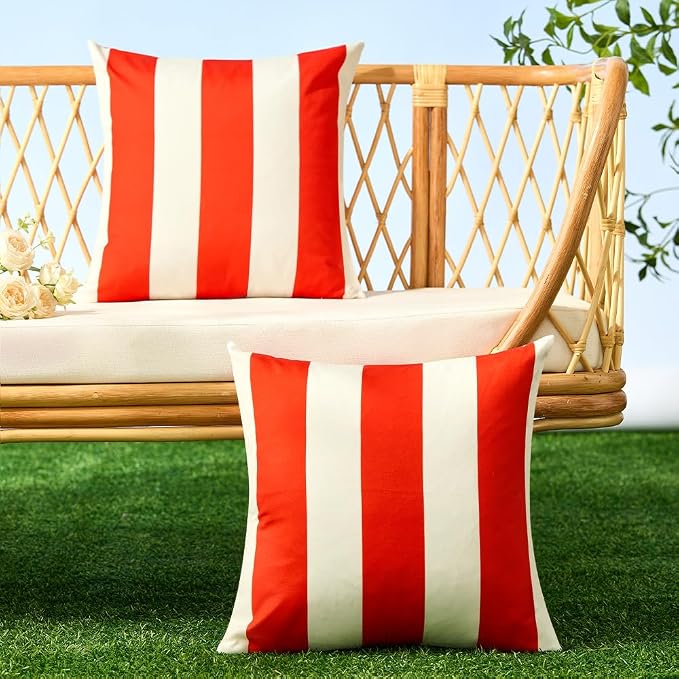 Allorry Outdoor Pillow Covers 18x18 Orange Red Striped Outdoor Decor 007G18 | Striped Pillow Covers|for Spring Summer Outdoor Waterproof Garden Patio Furniture Sofa Bed Home Decor