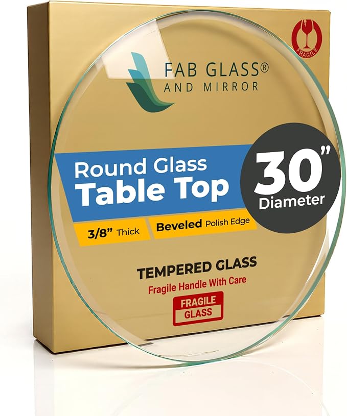 30" Inch Round Glass Table Top 3/8" Thick Tempered Beveled Edge by Fab Glass and Mirror