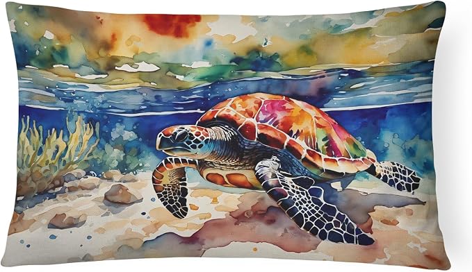 Caroline's Treasures DAC2806PW1216 Loggerhead Sea Turtle Throw Pillow Machine Washable, Indoor Outdoor Decorative Pillow for Couch, Bed or Patio, 12HX16W