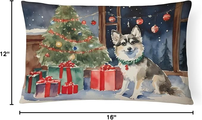 Caroline's Treasures DAC2591PW1216 Alaskan Klee Kai Cozy Christmas Throw Pillow Machine Washable, Indoor Outdoor Decorative Pillow for Couch, Bed or Patio, 12HX16W