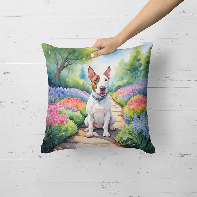 Caroline's Treasures English Bull Terrier Spring Path Throw Pillow Machine Washable, Indoor Outdoor Decorative Pillow for Couch, Bed or Patio, 18Hx18W