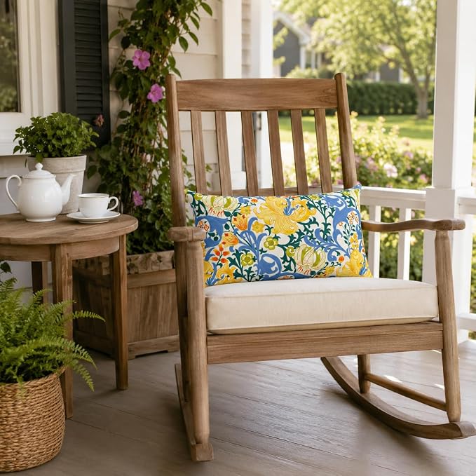 Pack of 2 Patio Lumbar Pillows 12"x20" | Fade Resistant Outdoor Waterproof Lumbar Pillow with Inners Decorative Garden Lumbar Cushions for Home Patio Terrace Sofa