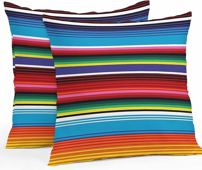 Colorful Striped Outdoor Pillow Covers 24x24 Inch Throw Pillow Covers Set of 2 Waterproof Decorative Pillow Cases Boho Rainbow Stripes Abstract Lines Cushion Covers for Patio Furniture Garden Couch