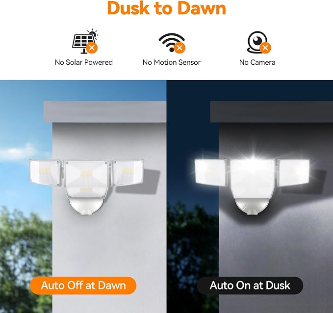 85W 10000LM Dusk to Dawn Outdoor Lighting, 4-Head Super Bright LED Flood Light, 5000K Daylight, IP65 Waterproof Hardwired Exterior Security Light for House Garage, Yard, Backyard (White)