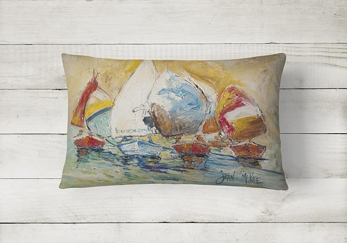 Caroline's Treasures JMK1037PW1216 Buzzards Sailboat Race Canvas Fabric Decorative Pillow Machine Washable, Indoor Outdoor Decorative Pillow for Couch, Bed or Patio, 12HX16W