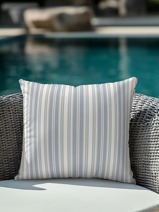 Waterproof Outdoor Pillow 1 Pack Blue Stripes Decorative Throw Pillows Cover & Insert 16x16 Inch Pillowcase White Lines Lines Square Pillows for Couch Sofa Bed Patio Furniture Indoor Outdoor