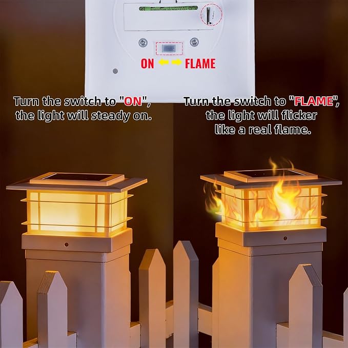 Dynaming 4x4 Solar Post Cap Lights Outdoor with Flickering Flame Light, 12 Pack White Shell Fence Post Solar Lights Fit Vinyl/Wooden Posts, Brightness LED Lighting Decor for Garden Deck Patio
