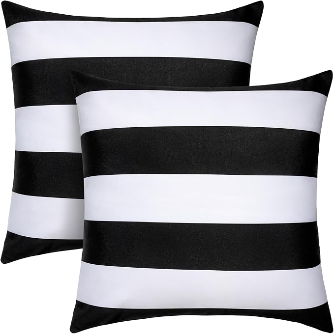 18x18 Waterproof Outdoor Pillows, Set of 2 Outdoor Throw Pillows | Patio Furniture Pillows, Fluffy Decorative Pillows, Waterproof &Fade Resistant, Removable & Washable, Black and White