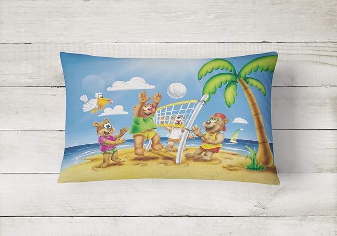 Caroline's Treasures APH0373PW1216 Bears Playing Volleyball Canvas Fabric Decorative Pillow Machine Washable, Indoor Outdoor Decorative Pillow for Couch, Bed or Patio, 12HX16W