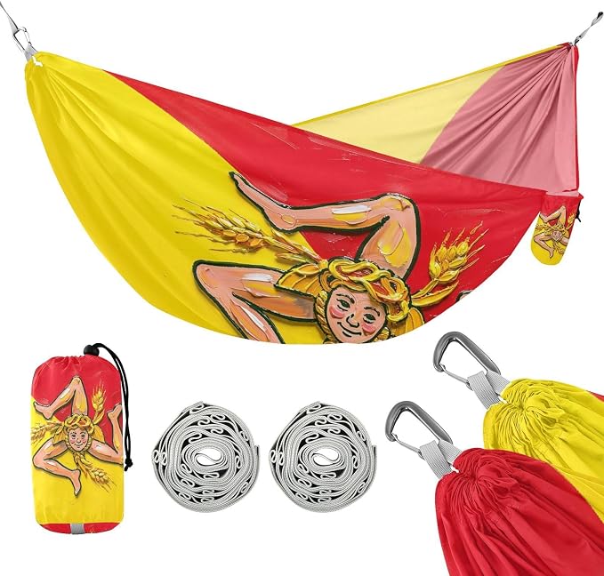 Oil Painting Flag Sicilian Hammocks with Portabl Carry Bag Hanging Hammock for Outside Patio Garden