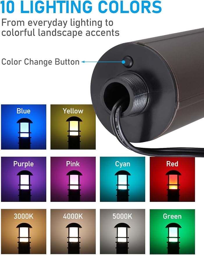 LEONLITE 4-Pack RGBCW Low Voltage Landscape Pathway Lights, 3W, CRI90 | Color Changing, 12-24V AC/DC, Aluminum, ETL, Multi-Color, Low Voltage LED Bollard Path Lights, for Walkway Yard Garden