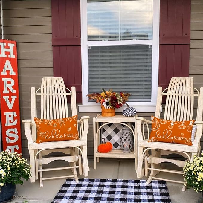 RABUSOFA Fall Pillow Covers 12x20 Inch Set of 2 Thanksgiving Autumn Orange Hello Pumpkin Maple Leaf Lumbar Harvest Outdoor Throw Cushion Cases Seasonal Fall Farmhouse Decorations for Home Couch Patio