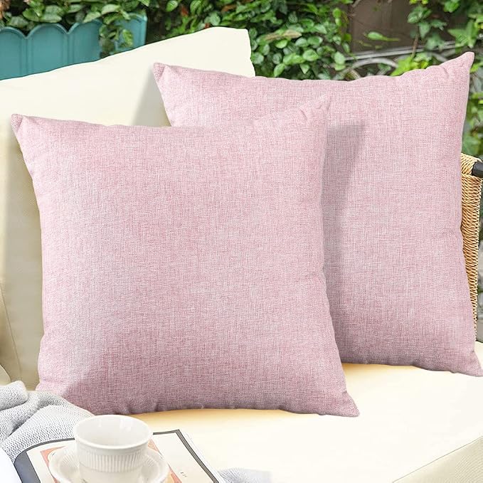 OTOSTAR Outdoor Waterproof Throw Pillow Covers Garden Decorative Cushion Case Pillow Covers Square Outdoor Pillowcases Patio Pillows for Couch Sofa Tent Balcony Home Decor 18x18 Inch Pack of 4 (Pink)