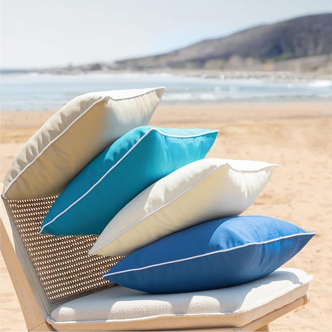 Phantoscope Pack of 2 Outdoor Waterproof Solid Throw Decorative Pillow Cover Decorative Square Outdoor Pillows Cushion Case Patio Pillows for Couch Tent, Teal Blue 20x20 inches 50x50 cm