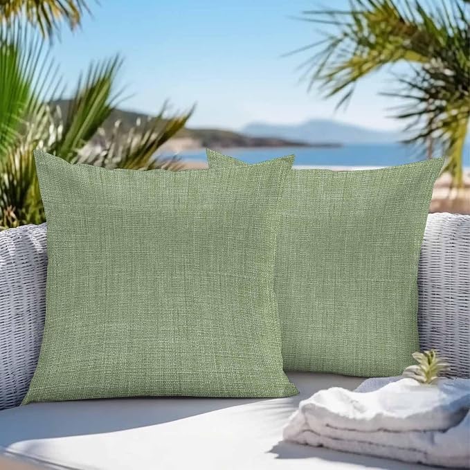 Vandarllin Outdoor Throw Pillows Covers 24x24 inch Set of 2 Waterproof Sage Green Linen Decorative Zippered Cushion Covers for Patio Furniture, Farmhouse Pure Color Lumbar Pillowcases