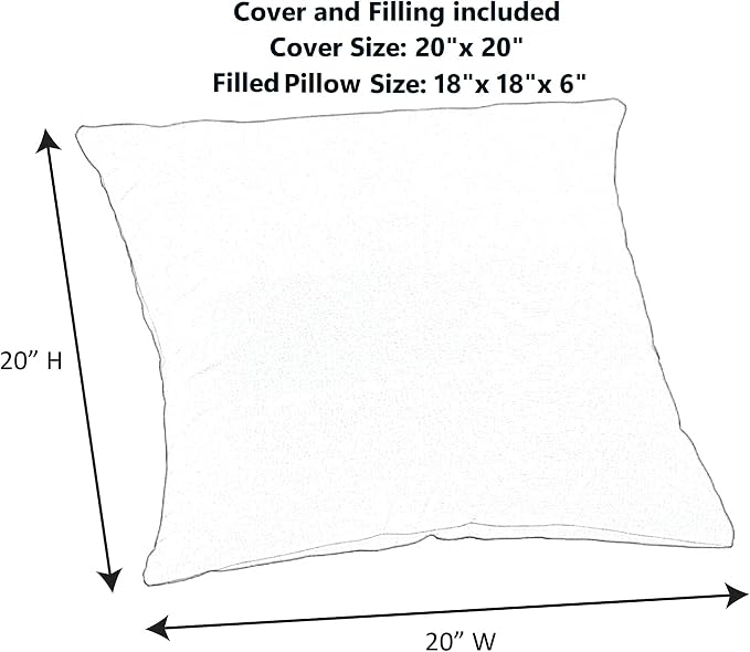 Sunbrella Outdoor Pillows for Patio Furniture - 20" W x 20" L x 6" T, Throw Pillow with Comfort, Style & Durability Designed for Outdoor Living - Made in The USA