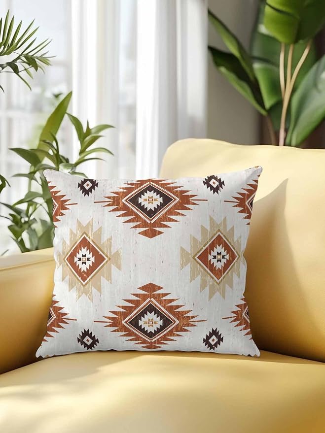 Waterproof Outdoor Pillow 1 Pack Orange Boho Aztec Decorative Throw Pillows Cover & Insert 18x18 Inch Pillowcase Southwest Tribal Style Square Pillows for Couch Sofa Bed Patio Furniture Indoor Outdoor