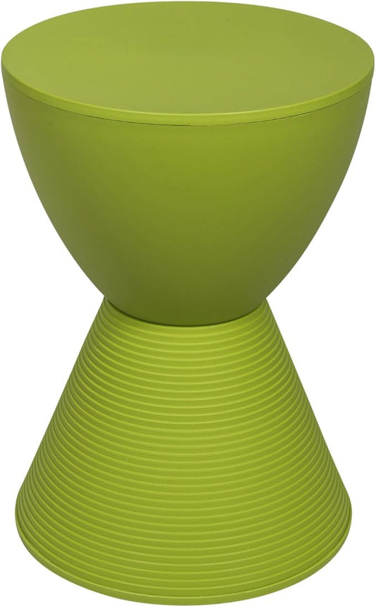 LeisureMod Green Hourglass Side Table with Storage – Modern Ribbed Drum End Table, Removable Lid, Compact Accent Table for Indoor/Outdoor Use