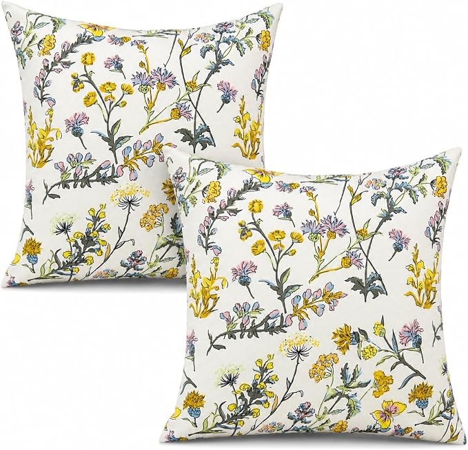Outdoor/Indoor Decorative Throw Pillows 18×18 Inch | Pack of 2 Waterproof Decorative Throw Pillows with Inserts, Square Pillows for Bed, Couch, Sofa and Patio Furniture